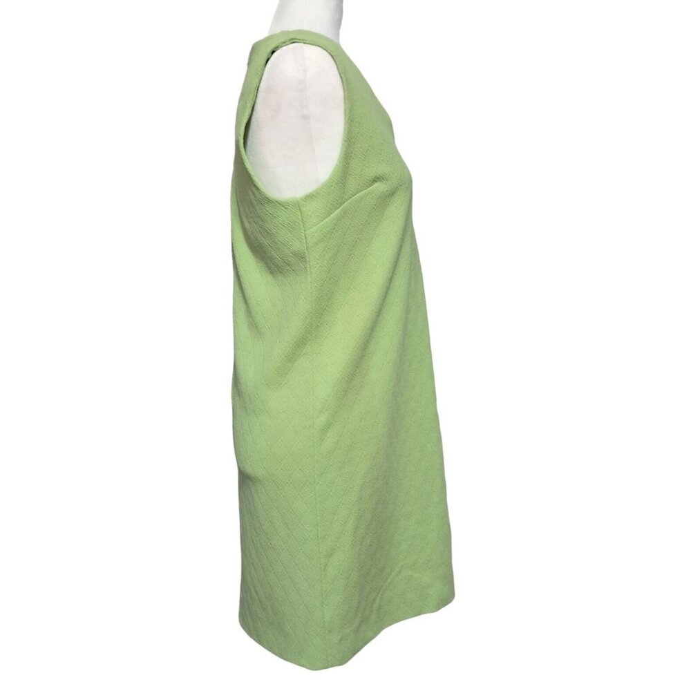 Vintage Sleeveless Green Shift Dress with V-Neck Textured Hand Made - Picture 7 of 7